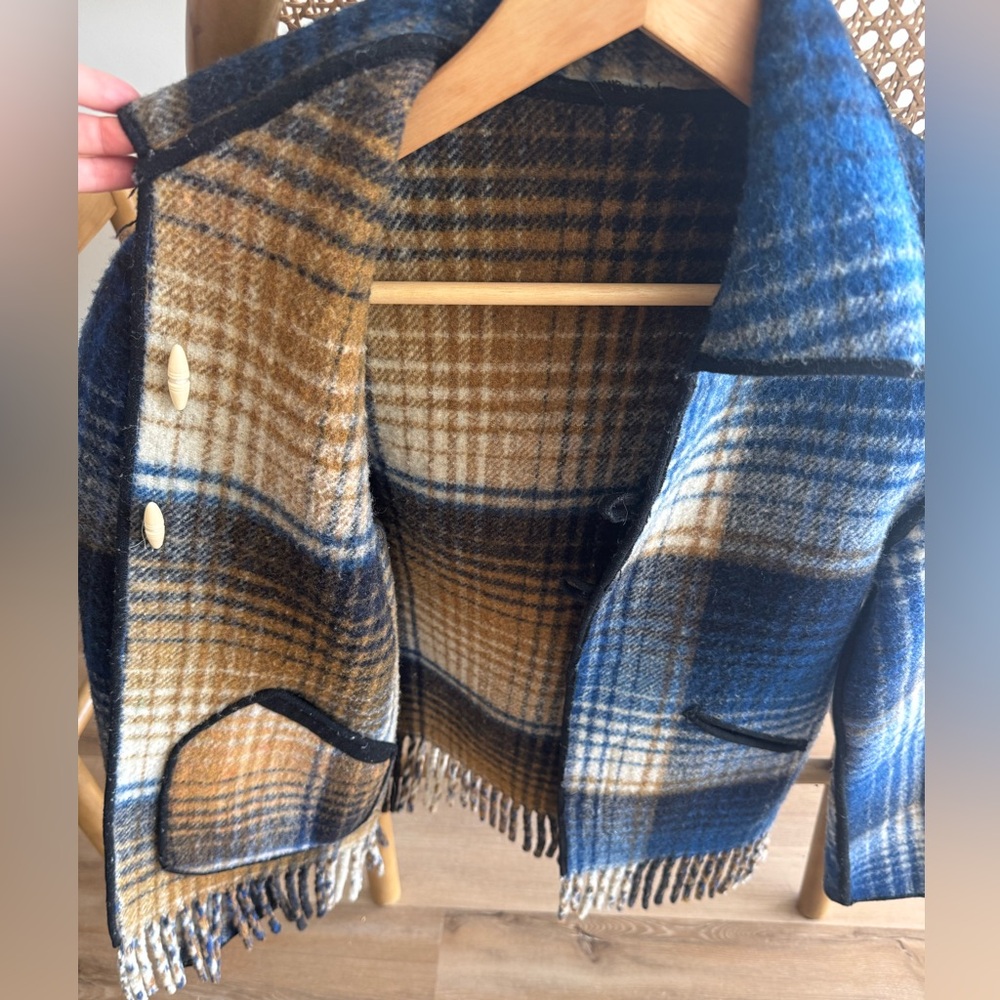 Fringe Plaid Wool Jacket, Reversible With Puff Sl… - image 4
